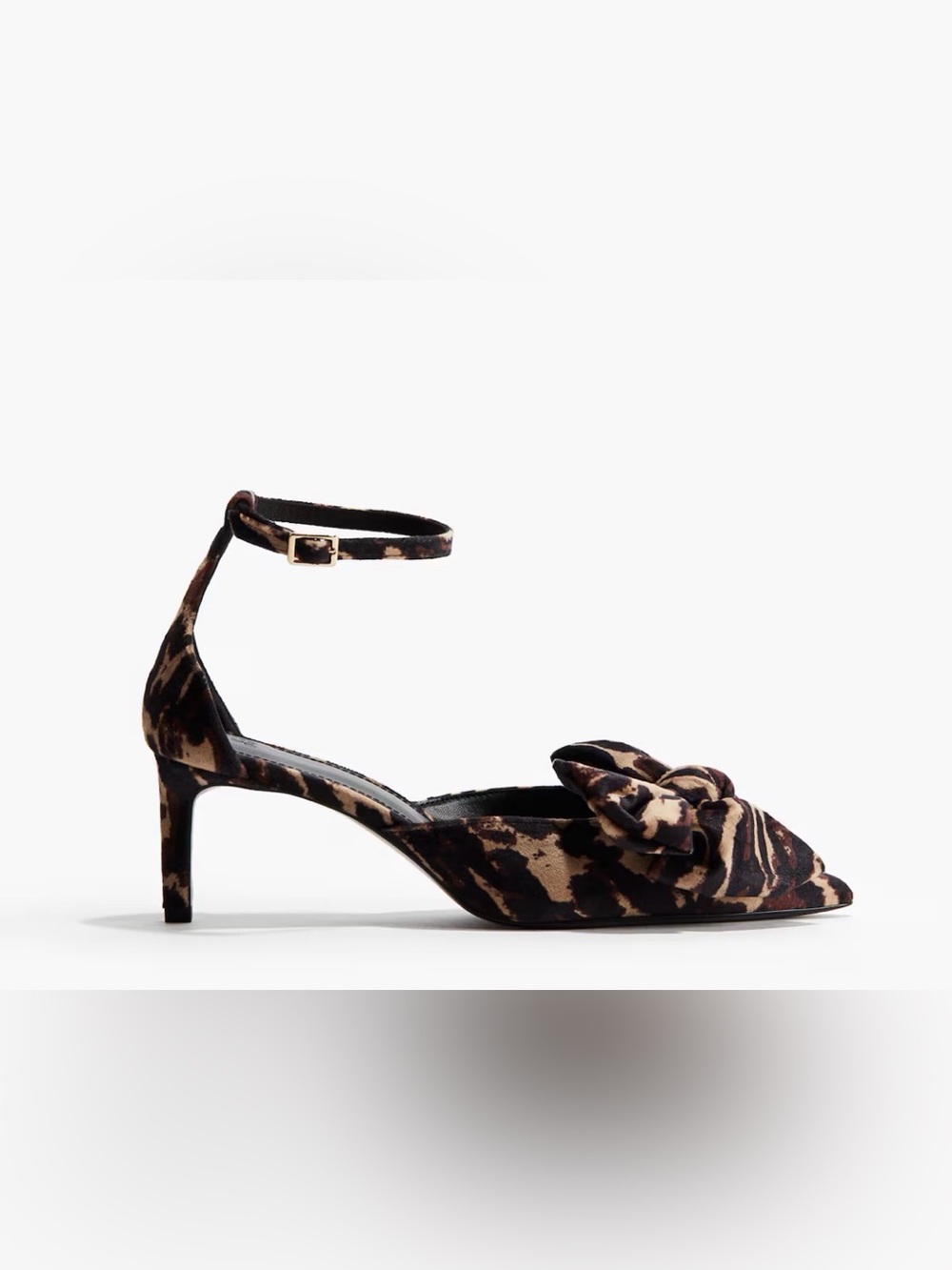 Leopard Print Ankle-Strap Mid Heel Pump - Brown size 7